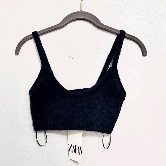 NWT Zara Fuzzy Navy Blue Soft Texture Cropped Top π - Picture 2 of 9